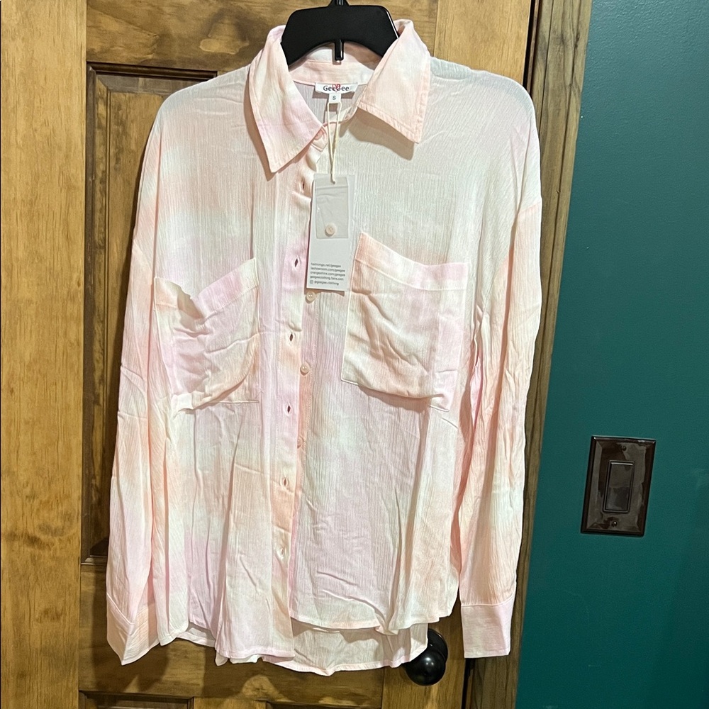 Pink and White Casual Button-Down Shirt